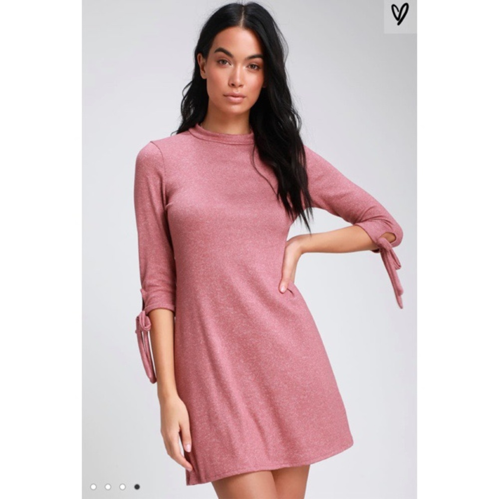 Mauve Pink tie-sleeve Knit Swing Dress